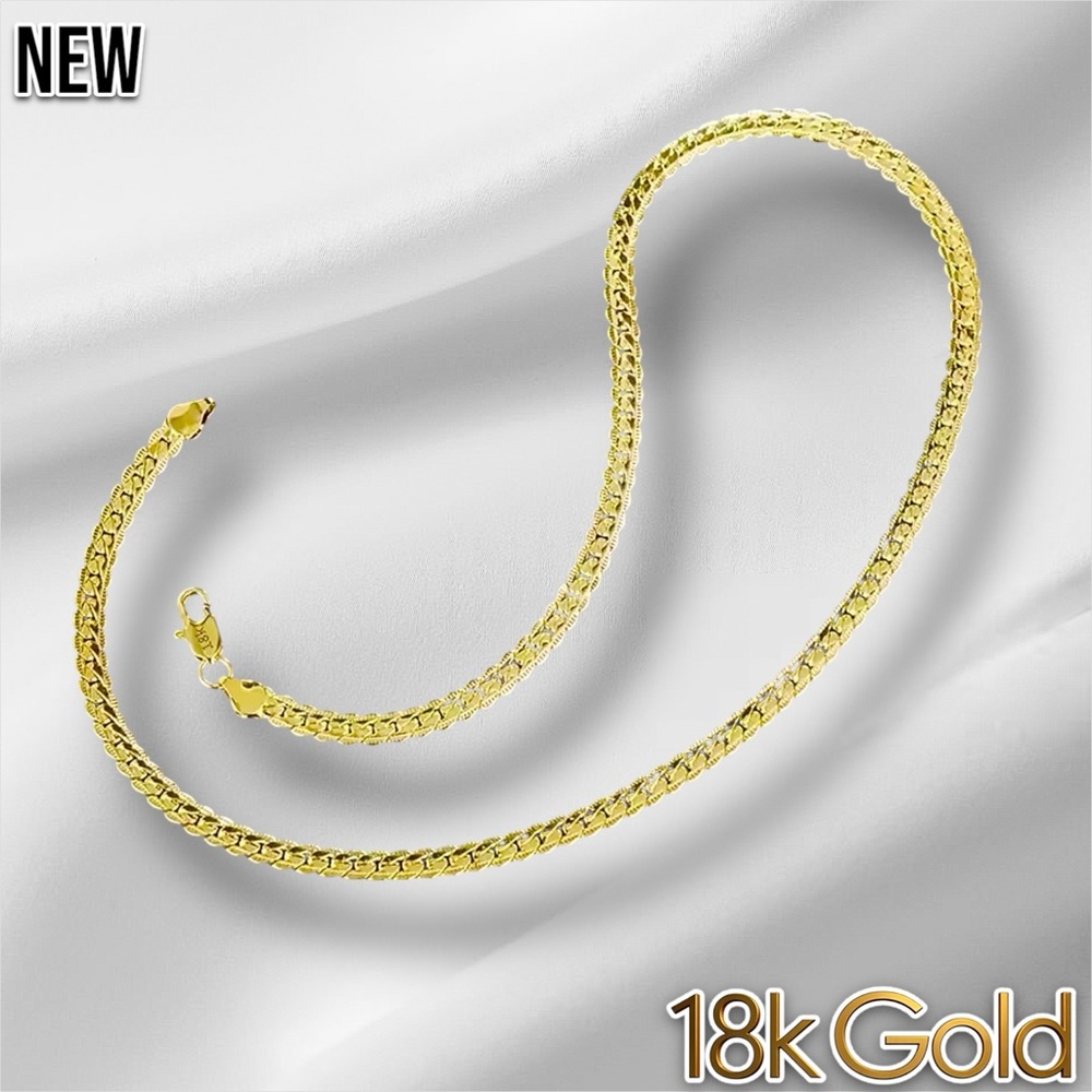 New 18K Gold Flat Chain Necklace 20inches Unisex - Picture 1 of 7